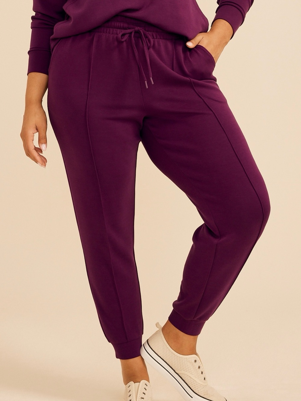 Maurices Plus Size 2X Pintuck High Rise Cloud Scuba Jogger Potent Purple NWT